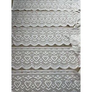 5 VTG Lace Curtain Valance White 58-62” X12" HEARTS Floral Cottage Country Style